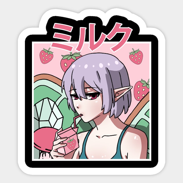 Fairycore Aesthetic Fairy Drinking Strawberry Milk Sticker by Alex21